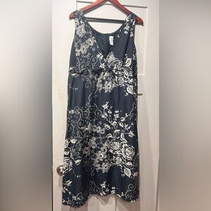 Garnet Hill V-Neck 100% Silk Floral Midi Dress 14